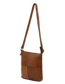 Saddle & Sash - A0001 Kalgoorlie Leather sidebag Woven - Cognac - 0