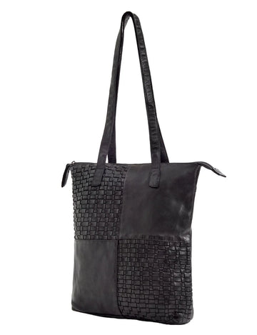 Saddle & Sash - A0002 Longreach Panelled Leather Tote - Black - 0