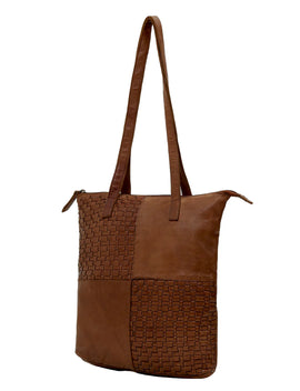 Saddle & Sash - A0002 Longreach Panelled Leather Tote - Cognac - 0