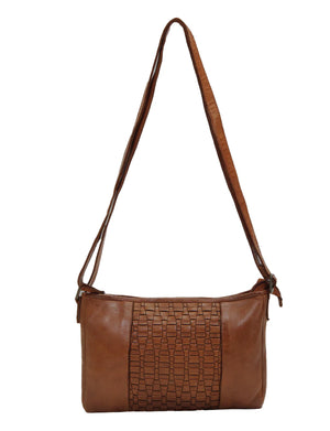 Saddle & Sash - A0003 Jindabyne Sm Woven Leather Handbag - Cognac