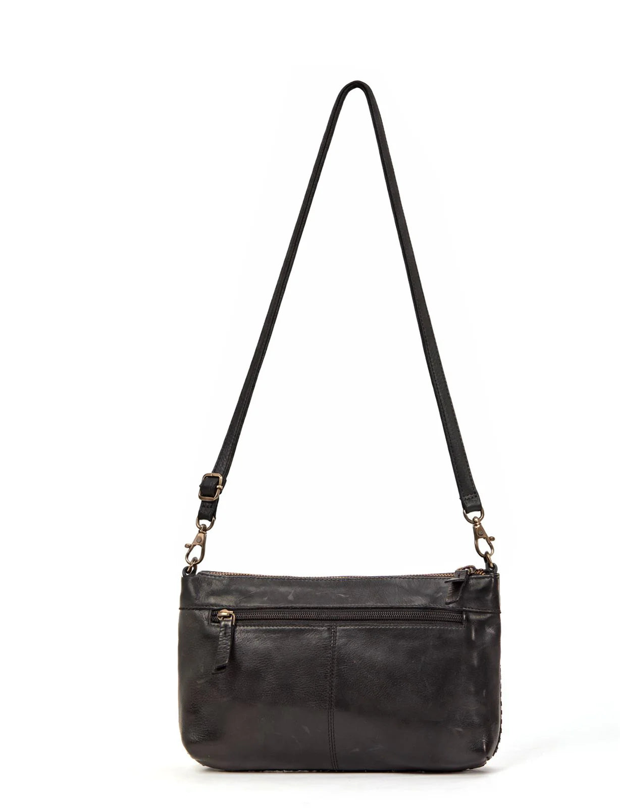 Saddle & Sash -A0009 Bendigo Woven Detail leather cossbody - Black