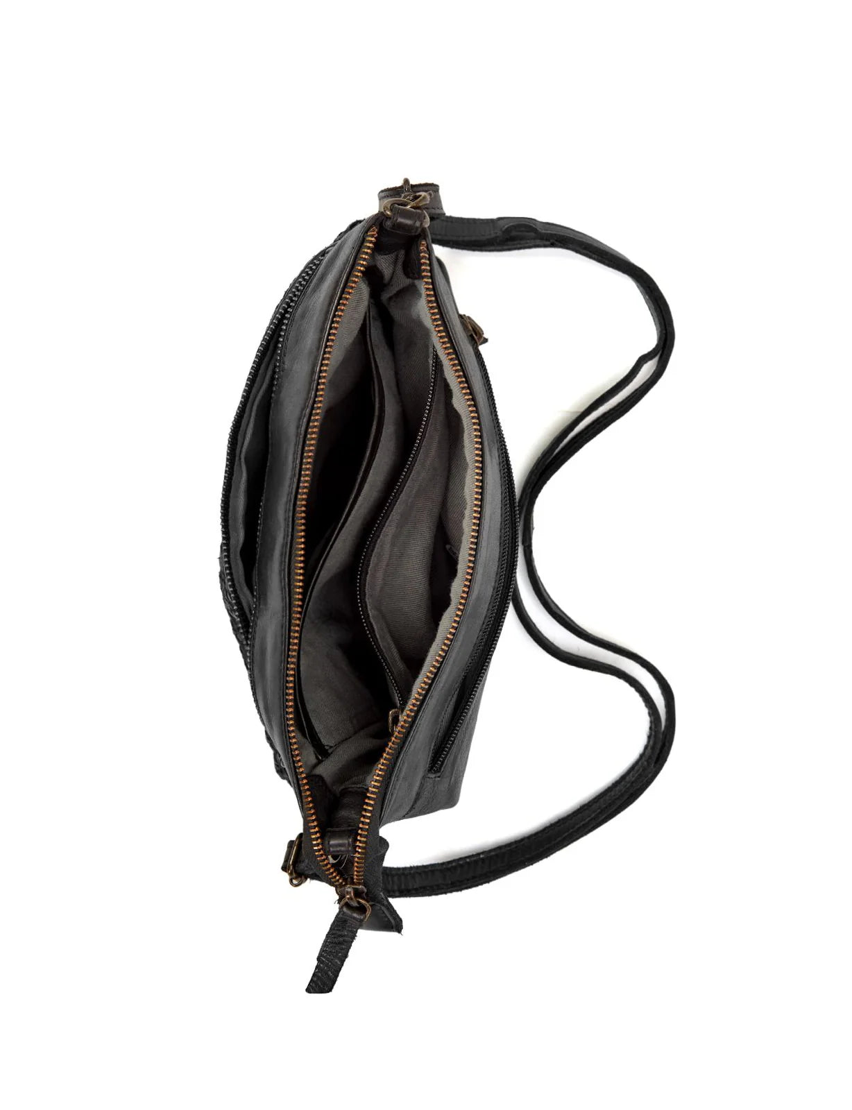 Saddle & Sash -A0009 Bendigo Woven Detail leather cossbody - Black