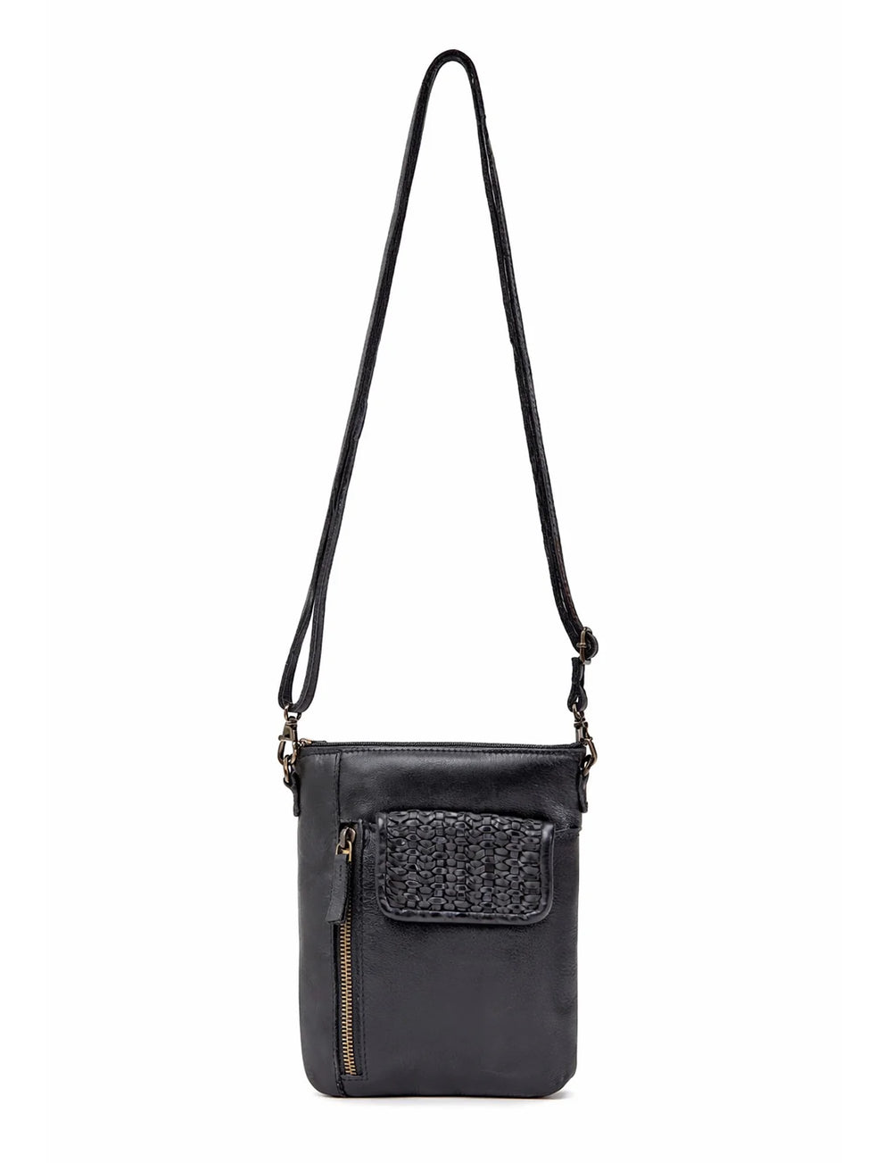Saddle & Sash - A0016 Bathurst Leather Cossbody Outside Woven Pocket - Black