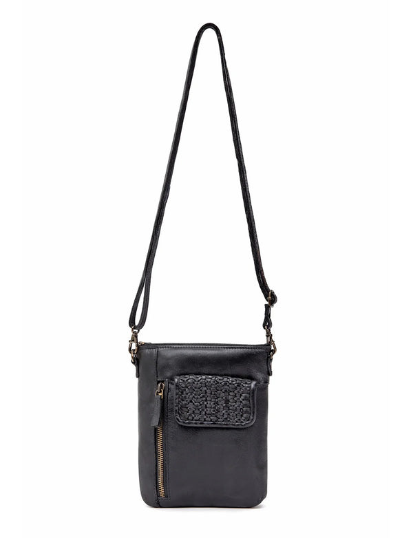Saddle & Sash - A0016 Bathurst Leather Cossbody Outside Woven Pocket - Black