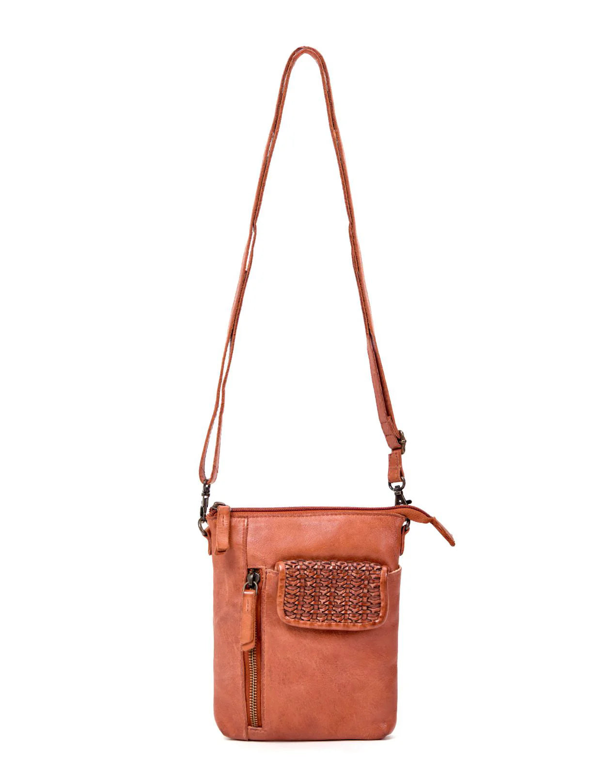 Saddle & Sash - A0016 Bathurst Leather cossbody outside woven pocket - Tan
