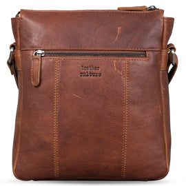 Leather Culture - 22-111 Sleek Leather front zips leather side bag - Cognag - 0