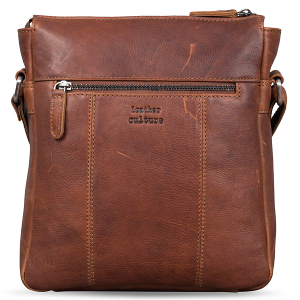 Leather Culture - 22-111 Sleek Leather Front Zips Leather Side Bag - Cognag