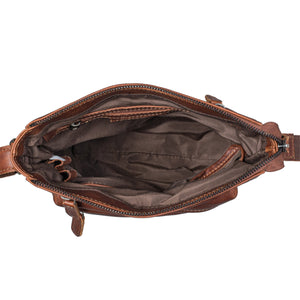 Leather Culture - 22-111 Sleek Leather Front Zips Leather Side Bag - Cognag