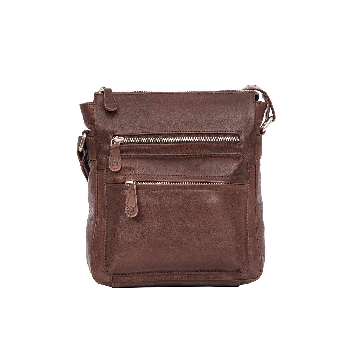 Leather Culture - 22-111 Sleek Leather front zips leather side bag - Espresso
