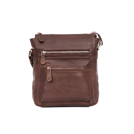 Leather Culture - 22-111 Sleek Leather front zips leather side bag - Espresso