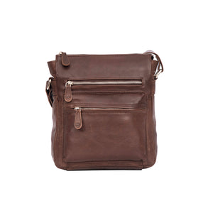 Leather Culture - 22-111 Sleek Leather Front Zips Leather Side Bag - Espresso