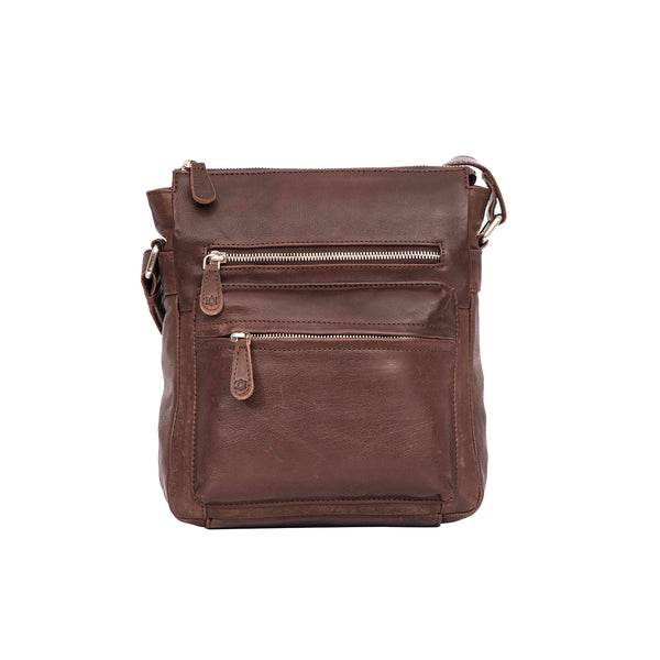 Leather Culture - 22-111 Sleek Leather Front Zips Leather Side Bag - Espresso