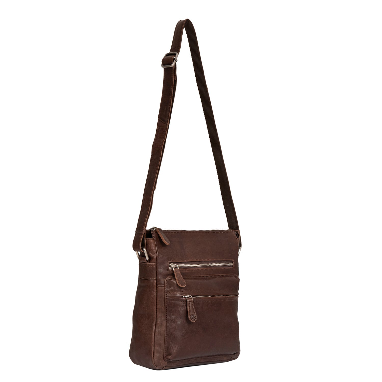 Leather Culture - 22-111 Sleek Leather front zips leather side bag - Espresso