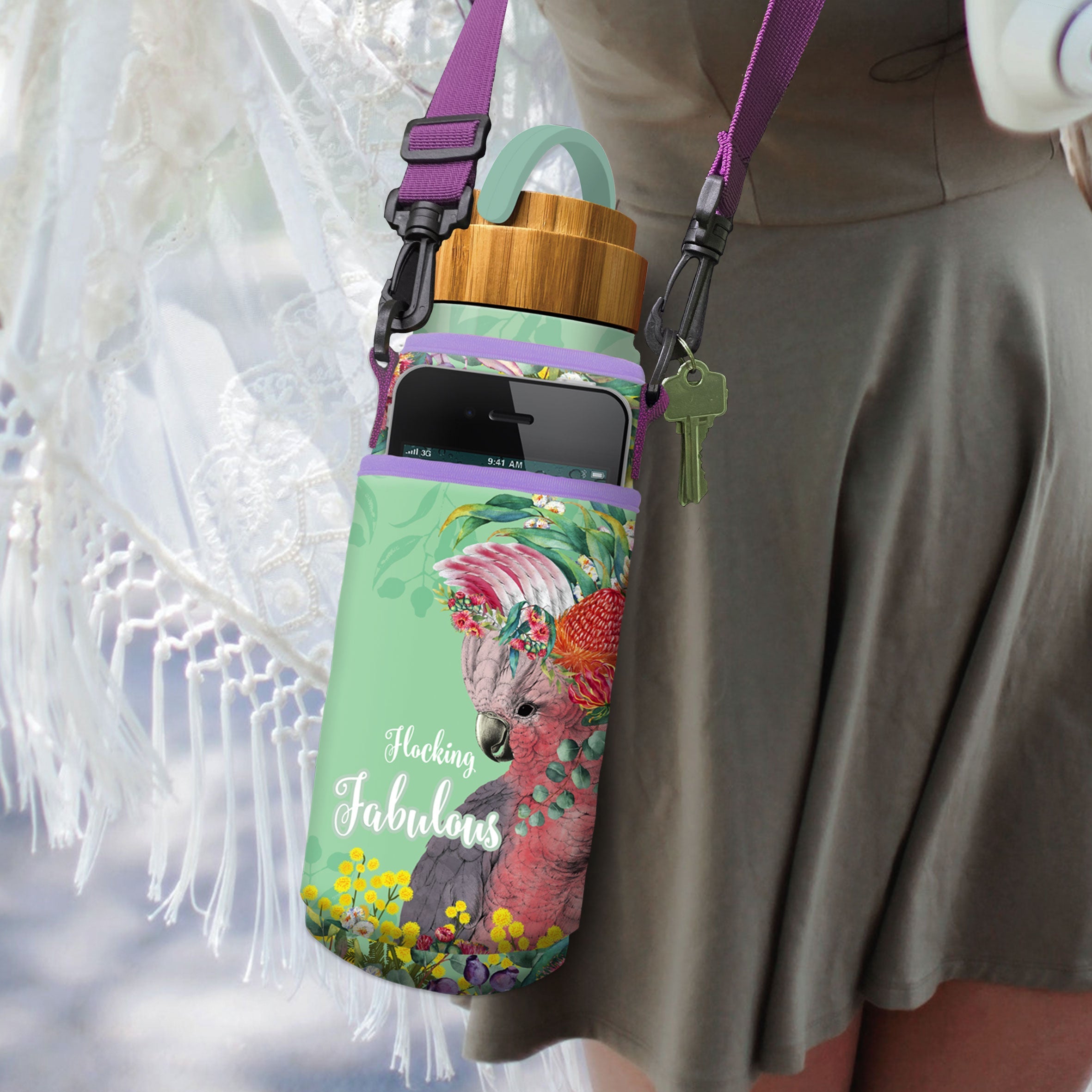 Neoprene Bottle/Phone Carrier - Flocking Fabulous