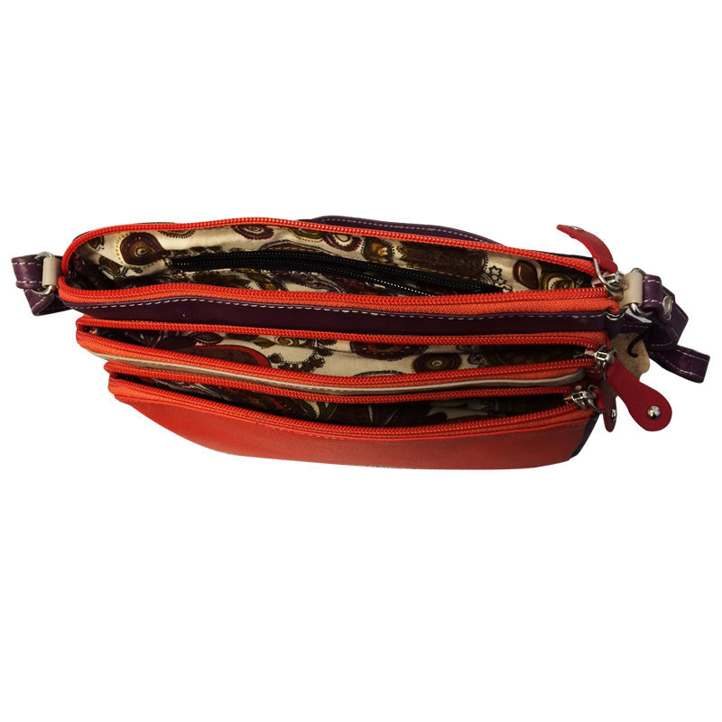 Franco Bonini 12-221 Small 3zip Leather Handbag - Orange Multi