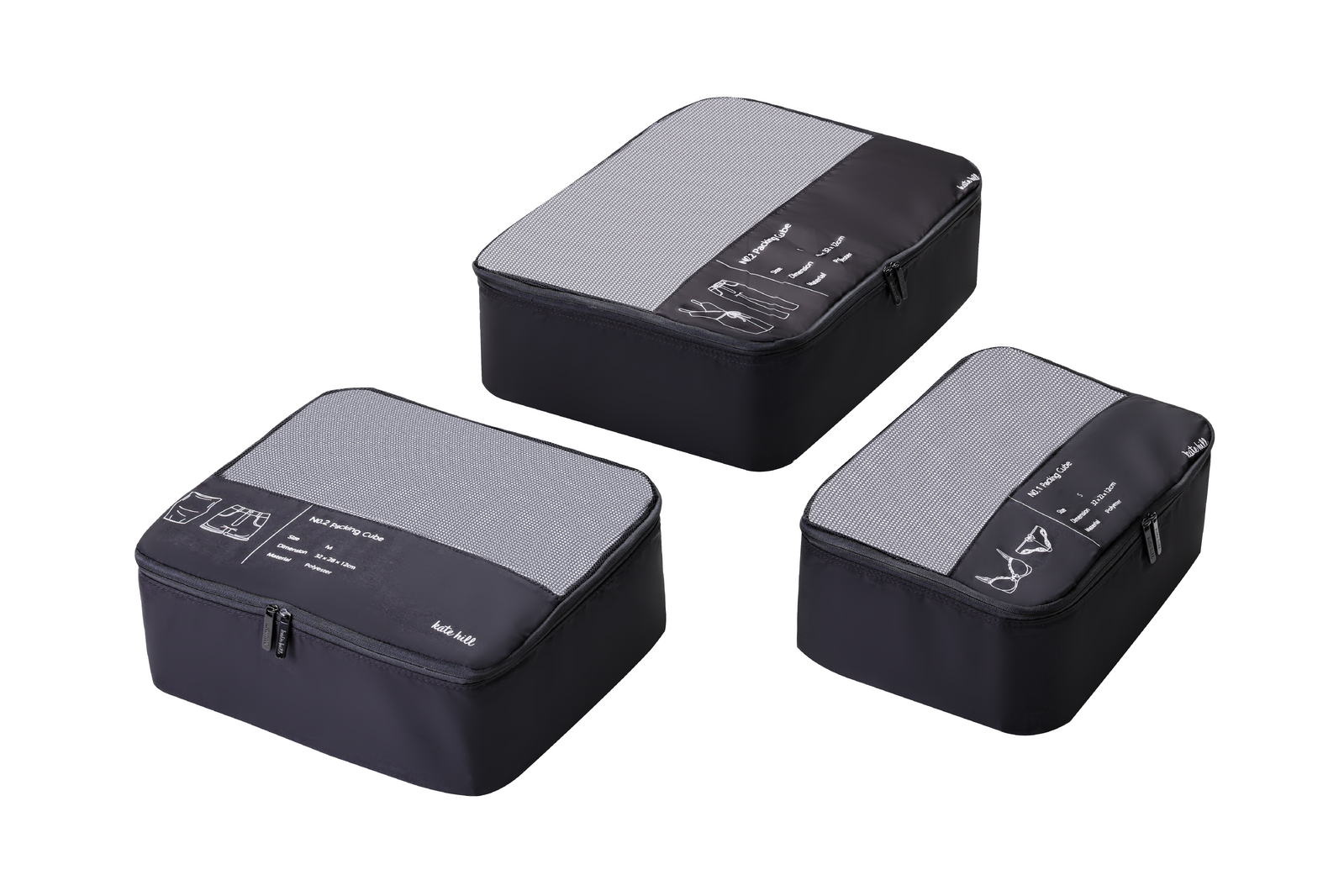 Kate Hill - KA116 3pc Packing Cubes - Black