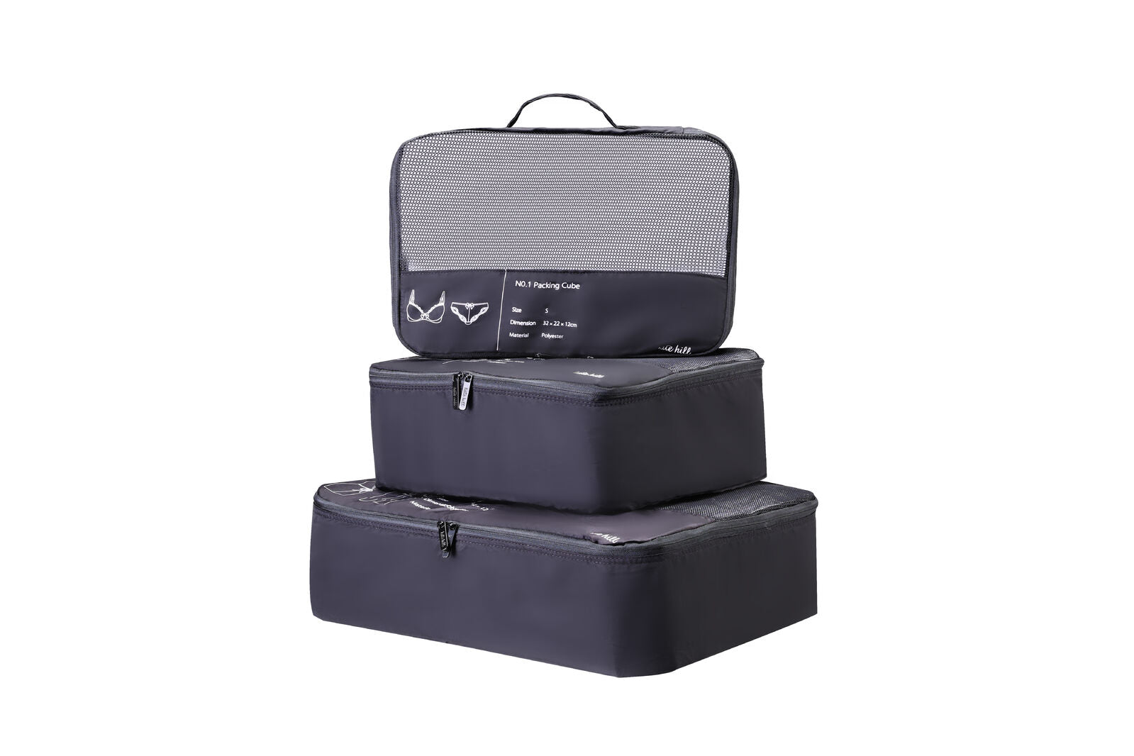 Kate Hill - KA116 3pc Packing Cubes - Black - 0