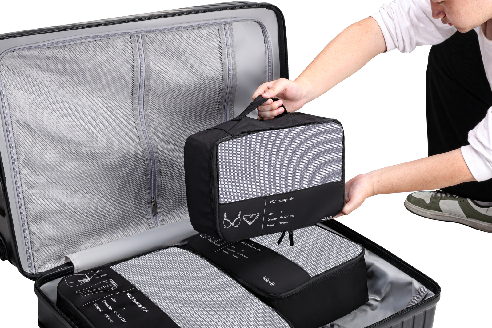 Kate Hill - KA116 3pc Packing Cubes - Black