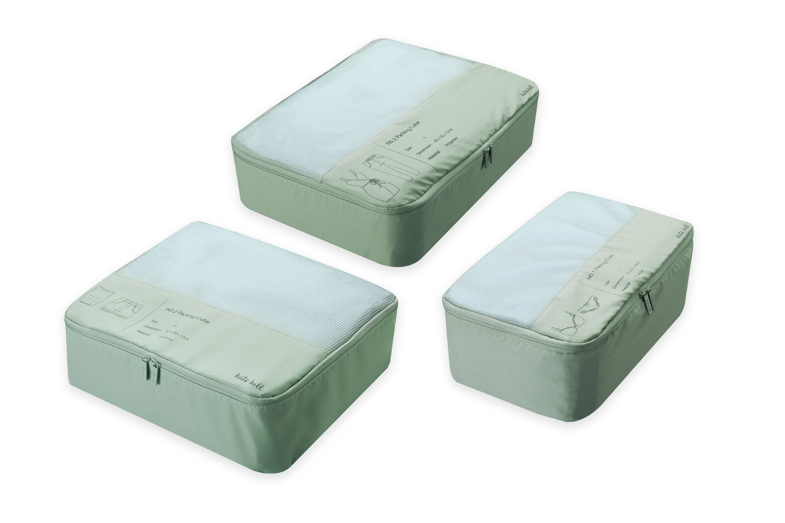 Kate Hill - KA116 3pc Packing Cubes - Pistachio