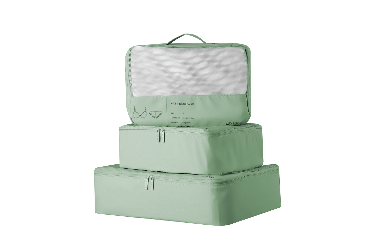 Kate Hill - KA116 3pc Packing Cubes - Pistachio - 0