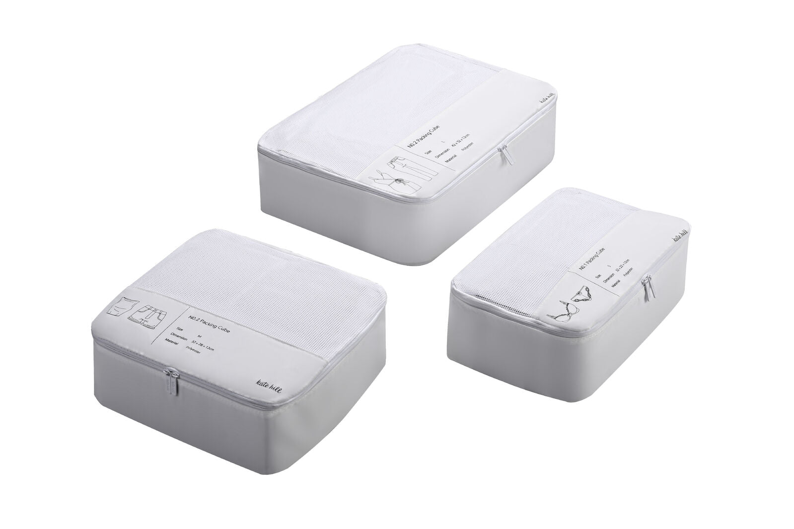 Kate Hill - KA116 3pc Packing Cubes - White