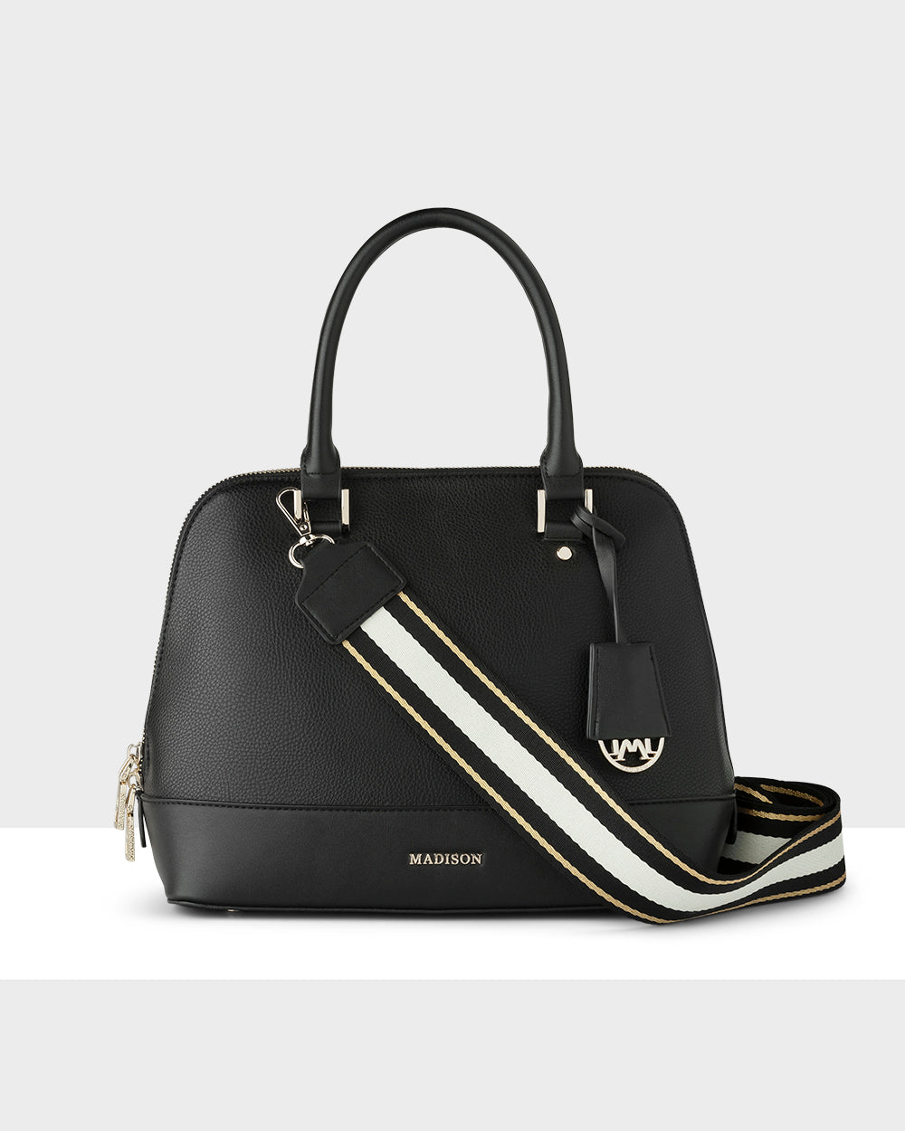 Grace Medium Dome Satchel Bag + Metallic Stripe Bag Strap