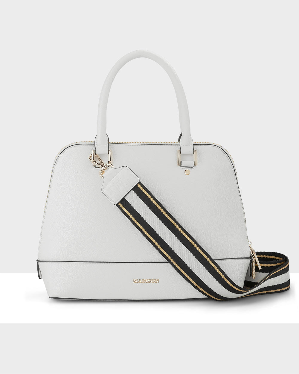 Grace Medium Dome Satchel Bag + Metallic Stripe Bag Strap