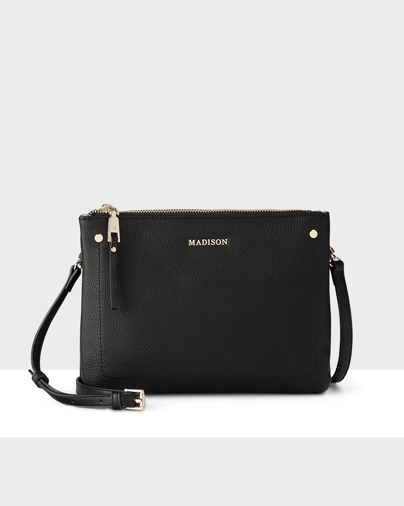 Charlotte Double Zip Crossbody Bag + Stripe Bag Strap