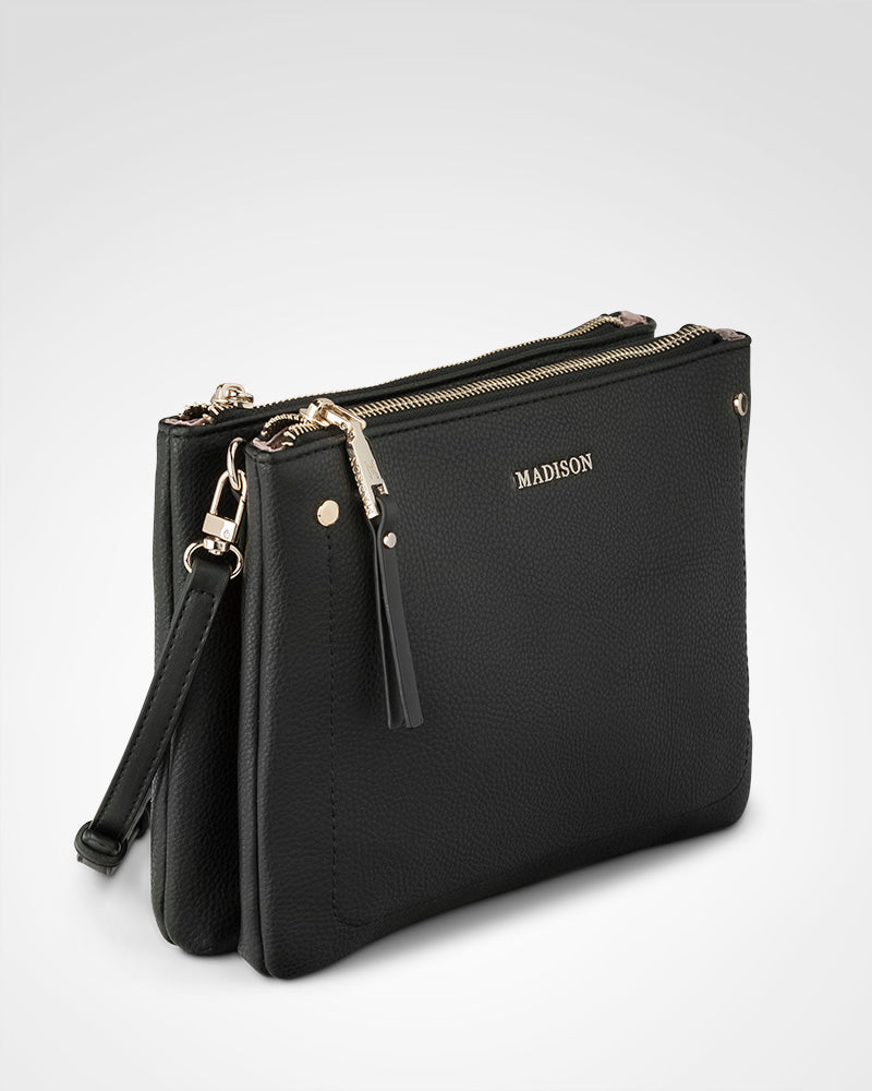 Charlotte Double Zip Crossbody Bag + Metallic Stripe Bag Strap-5