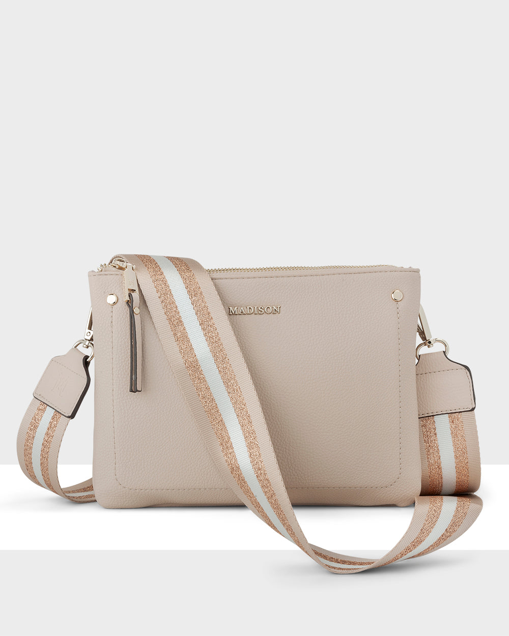 Charlotte Double Zip Crossbody Bag + Metallic Stripe Bag Strap-1