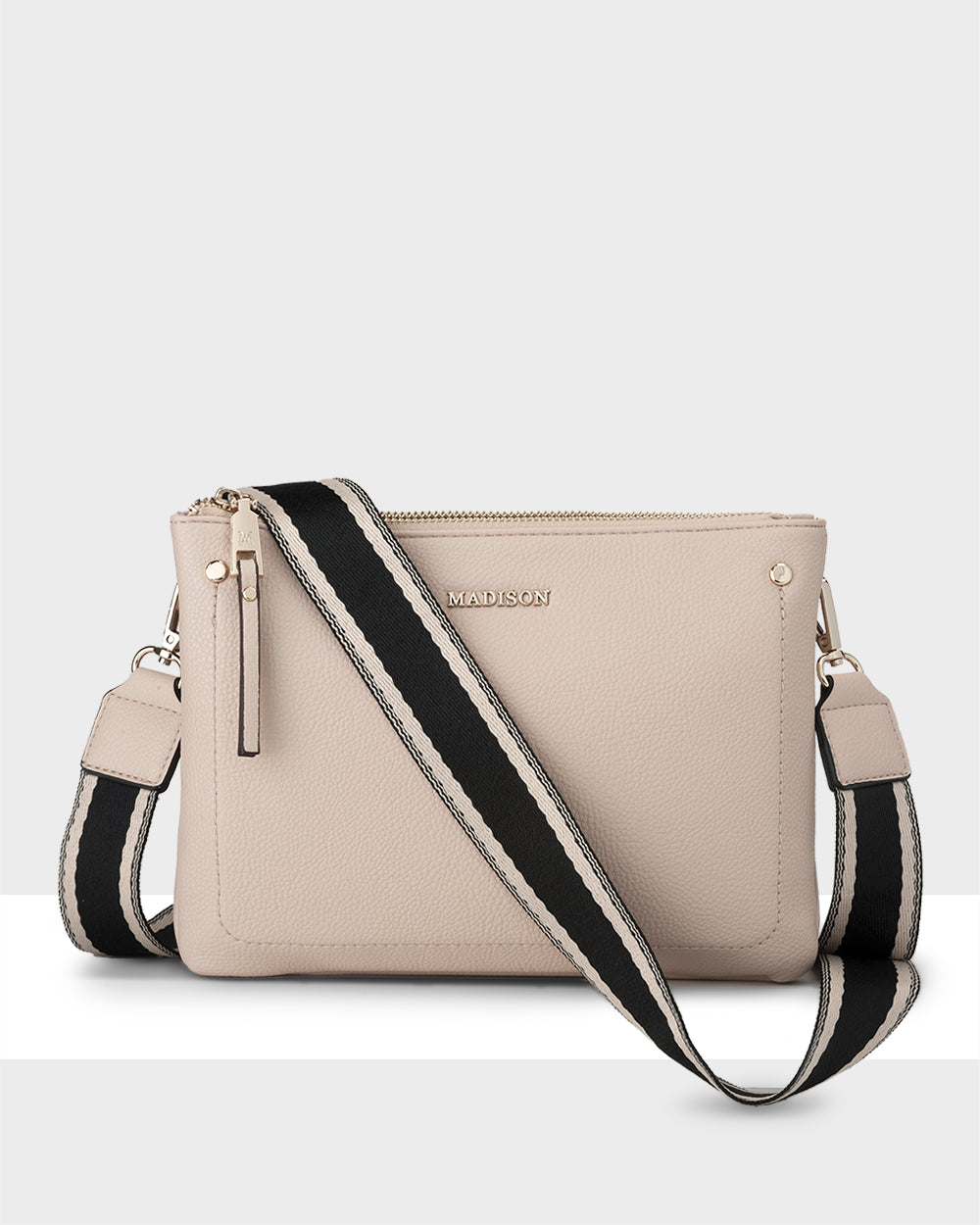 Charlotte Double Zip Crossbody Bag + Stripe Bag Strap