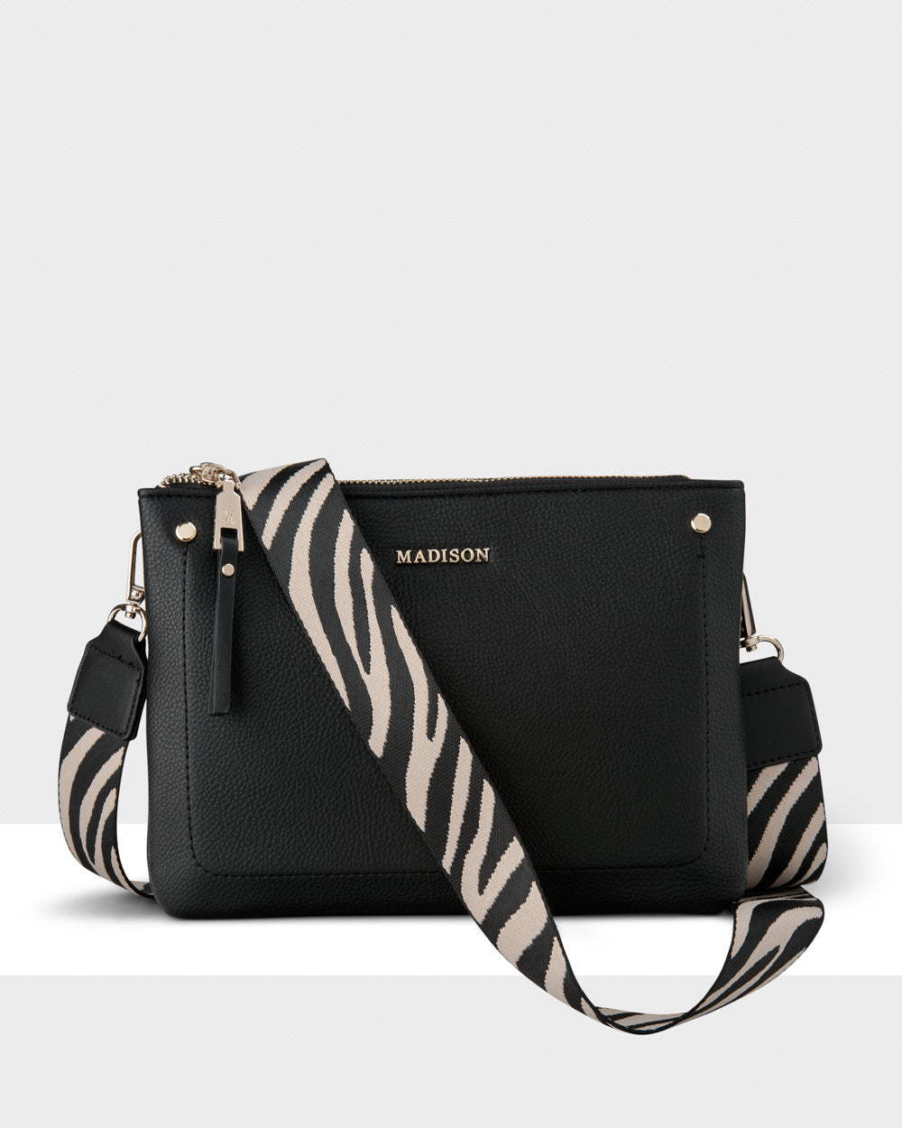 Charlotte Double Zip Crossbody Bag + Zebra Bag Strap