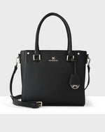 Angie Medium 3 Compartment Satchel Bag + Monogram Stripe Bag Strap