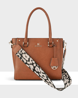 Angie Medium 3 Compartment Satchel Bag + Leopard Bag Strap