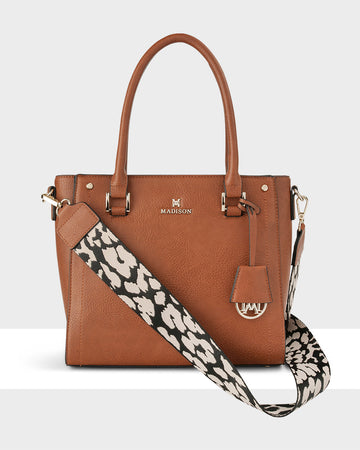 Angie Medium 3 Compartment Satchel Bag + Leopard Bag Strap