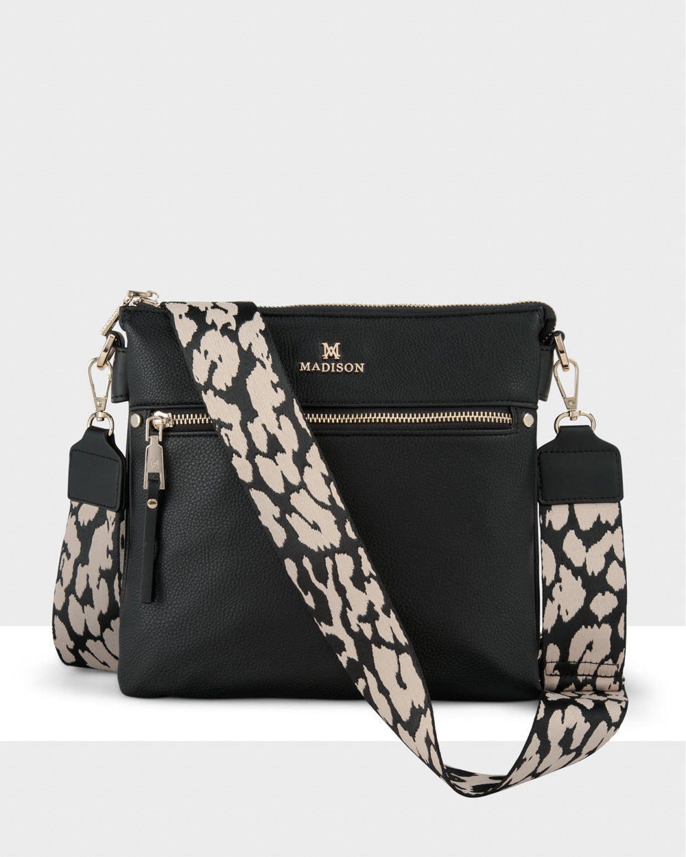 Renee Zip Top 2 Compartment Crossbody Bag + Leopard Bag Strap