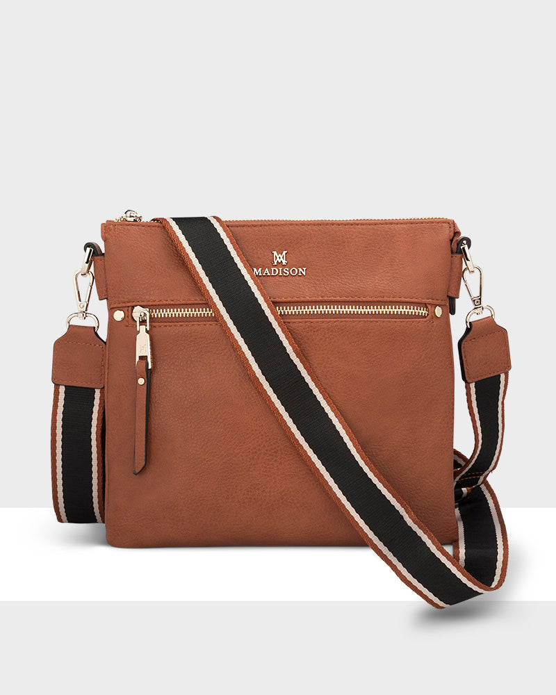 Renee Zip Top 2 Compartment Crossbody Bag + Stripe Bag Strap