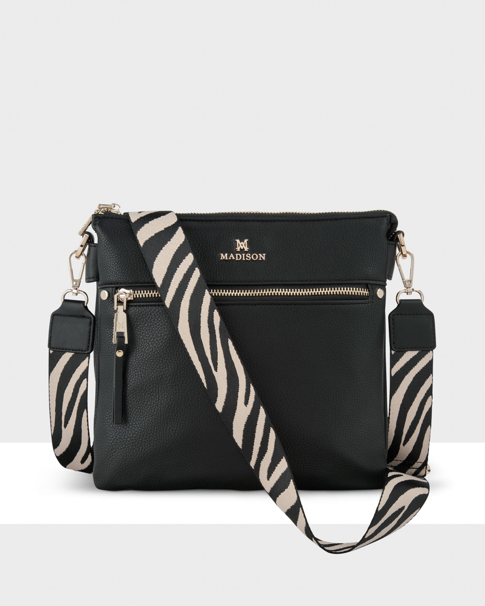 Renee Zip Top 2 Compartment Crossbody Bag + Zebra Bag Strap