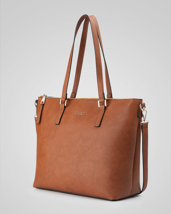 Inga Large Zip Top Tote Bag With Laptop Pocket + Leopard Bag Strap