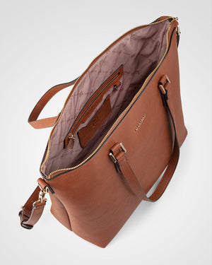 Inga Large Zip Top Tote Bag With Laptop Pocket + Leopard Bag Strap