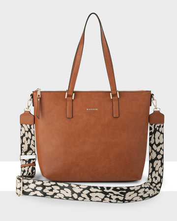 Inga Large Zip Top Tote Bag With Laptop Pocket + Leopard Bag Strap
