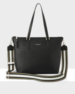 Inga Large Zip Top Tote Bag With Laptop Pocket + Metallic Stripe Bag Strap