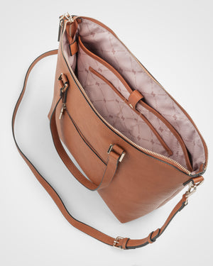 Inga Large Zip Top Tote Bag With Laptop Pocket + Leopard Bag Strap