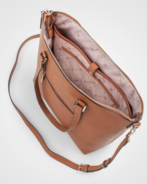Inga Large Zip Top Tote Bag With Laptop Pocket + Leopard Bag Strap