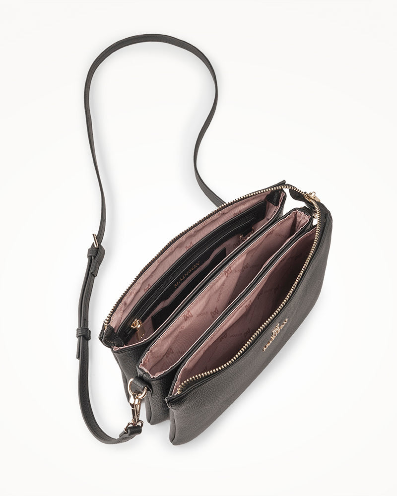 Avery 3 Compartment Crossbody Bag + Metallic Stripe Bag Strap