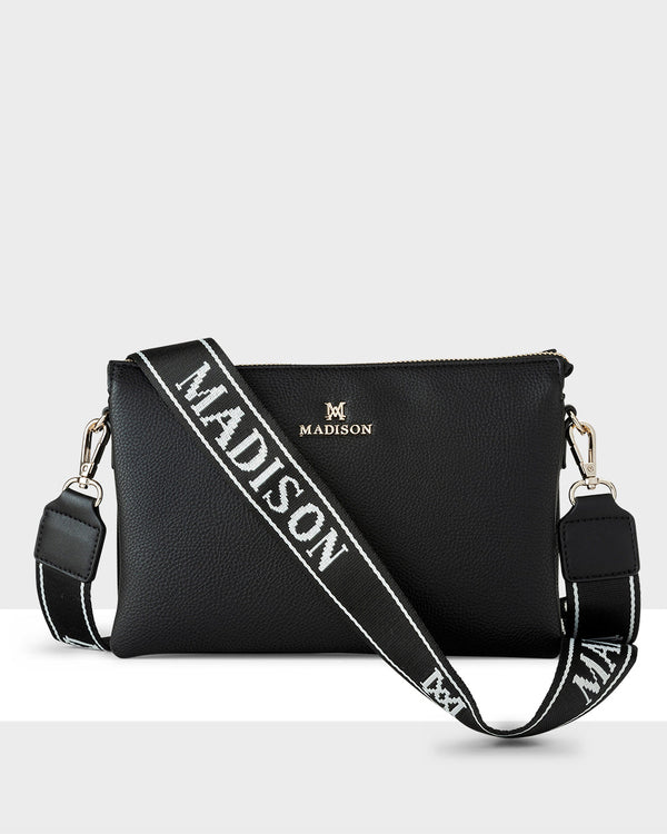 Avery 3 Compartment Crossbody Bag + Monogram Stripe Bag Strap