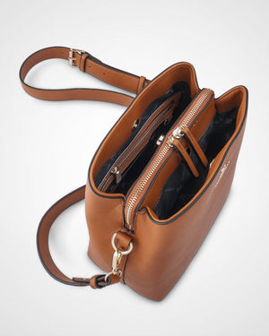 Joanie 3 Compartment Crossbody Bucket Bag + Aztec Bag Strap