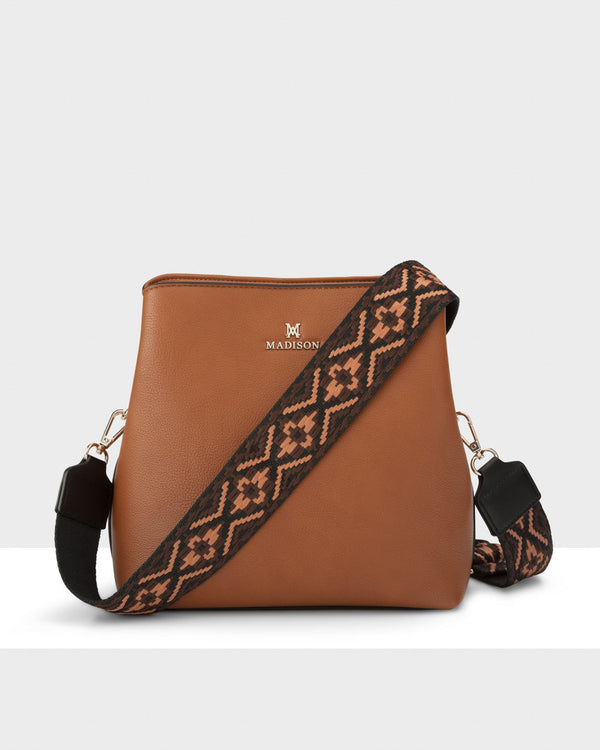Joanie 3 Compartment Crossbody Bucket Bag + Aztec Bag Strap