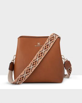 Joanie 3 Compartment Crossbody Bucket Bag + Aztec Bag Strap