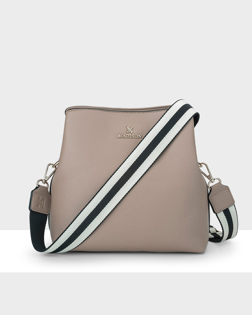 Joanie 3 Compartment Crossbody Bucket Bag + Stripe Bag Strap